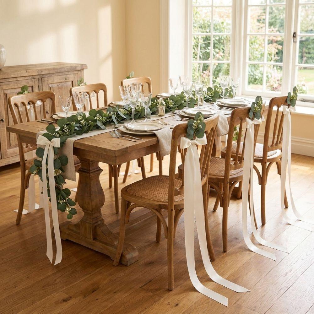 1/4 Sets Satin Bows Artificial Eucalyptus Chair Sashes Wedding Chair Decoration Party Decorations