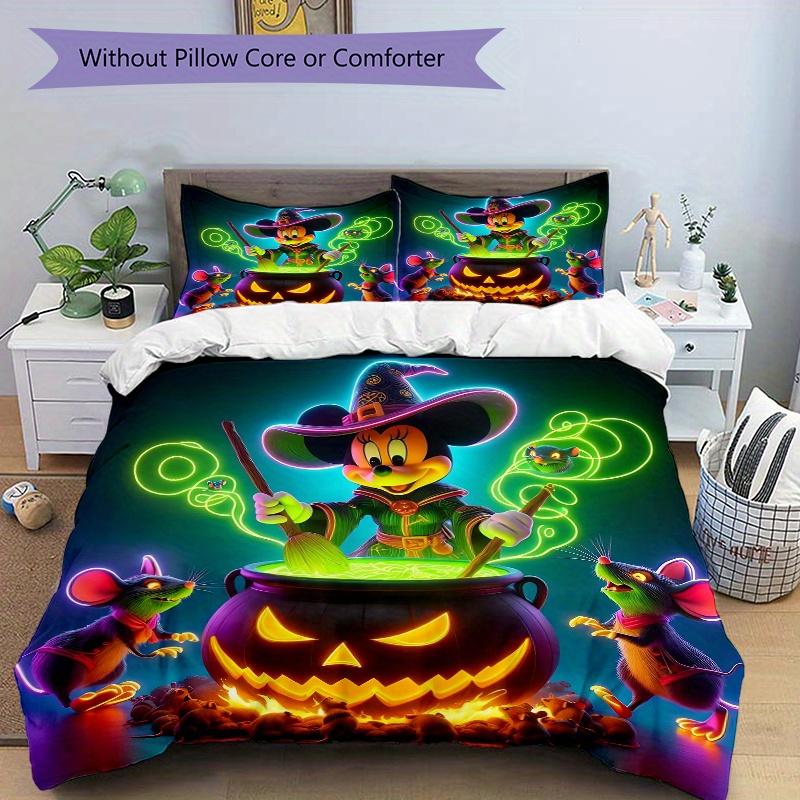 3pcs Minnie Mouse Halloween ideas Printed Bedding Set, Soft and Comfortable Quilt Cover for Bedroom, Guest Room (1 Duvet Cover + 2 Pillowcases, P