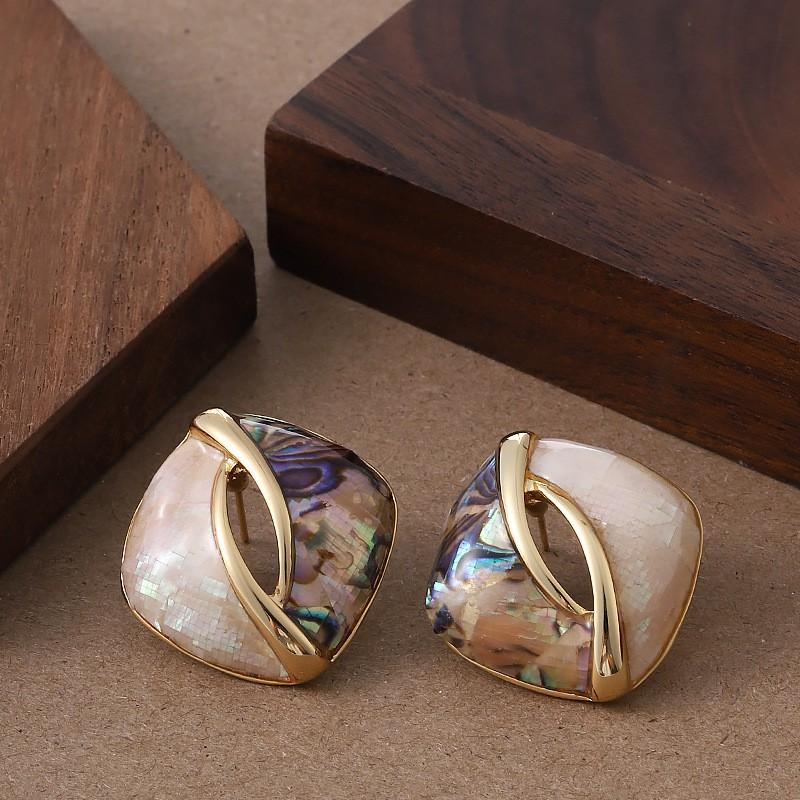 Geometric Shell Earrings Women Natural Abalone Inlay Eco-Friendly Gold Plated Minimalist Statement Jewelry