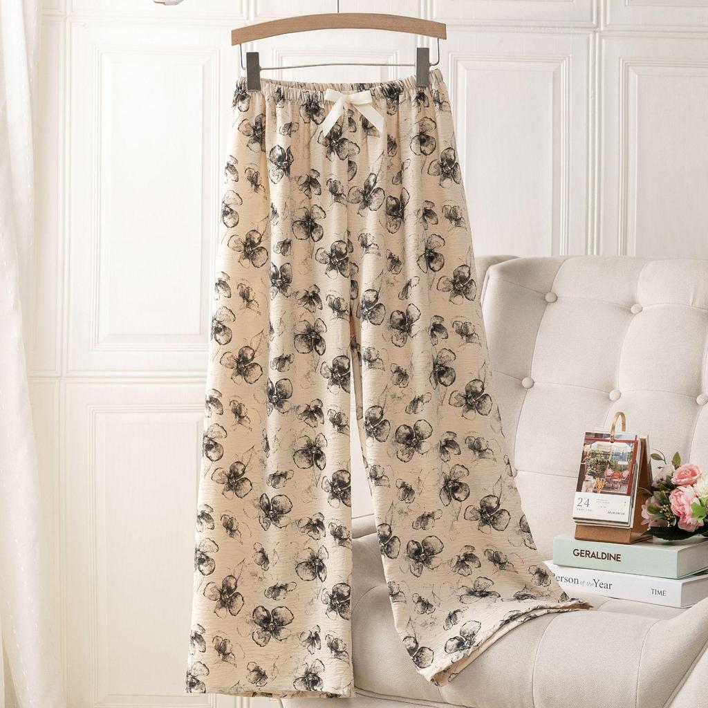 Ice Silk Linen High Waist Cartoon Print Pajama Pants for Women, Casual, Summer Style, Plus Size, Suitable for Indoor and Outdoor Wear