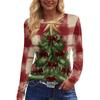 Women's Christmas Tree Print Neck Long Sleeve Top with Split Hem for Holiday