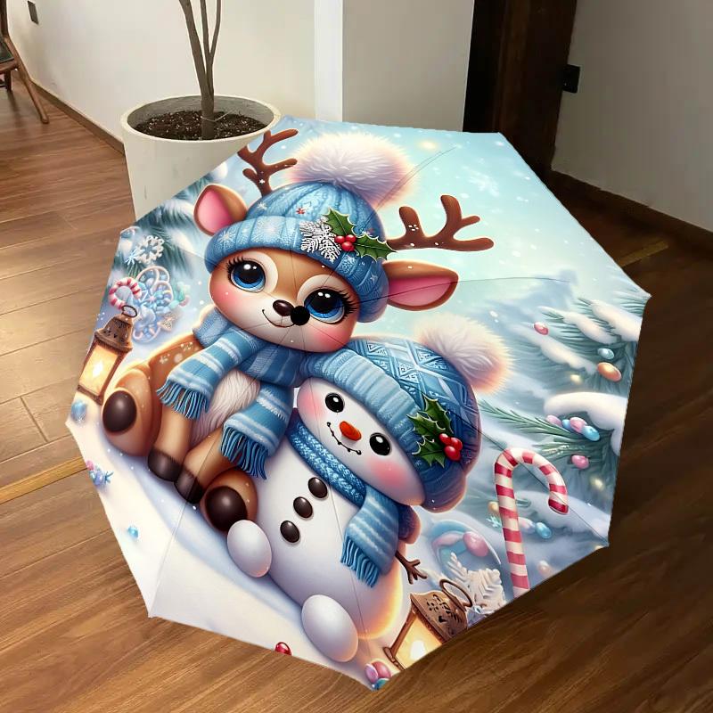 1 Stück Weihnachts-, Winter- Automatischer Öffnungs-/Schließschirm mit Winddichtem, 8-Rippen Stabiler Schirm, Langlebige Rippen, Modisches Design1298A