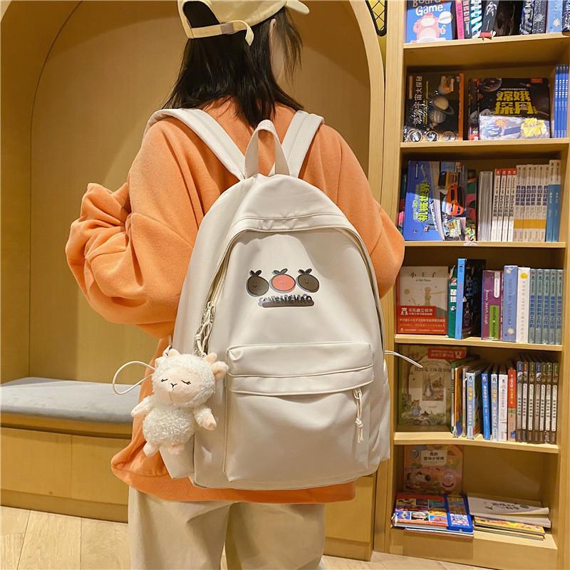 Cute Orange Cartoon Print Student Leisure Backpack For Daily And School Use