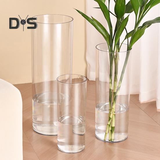 Clear Cylinder Flower Vase Wedding Party Dining Table Centerpiece Hydroponic Flower Holder Transparent Plants Container Decoration