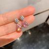 Huabi Jewelry Korean version ins tide simulation pink diamond water drop pendant water drop stud earring set 8 * 12