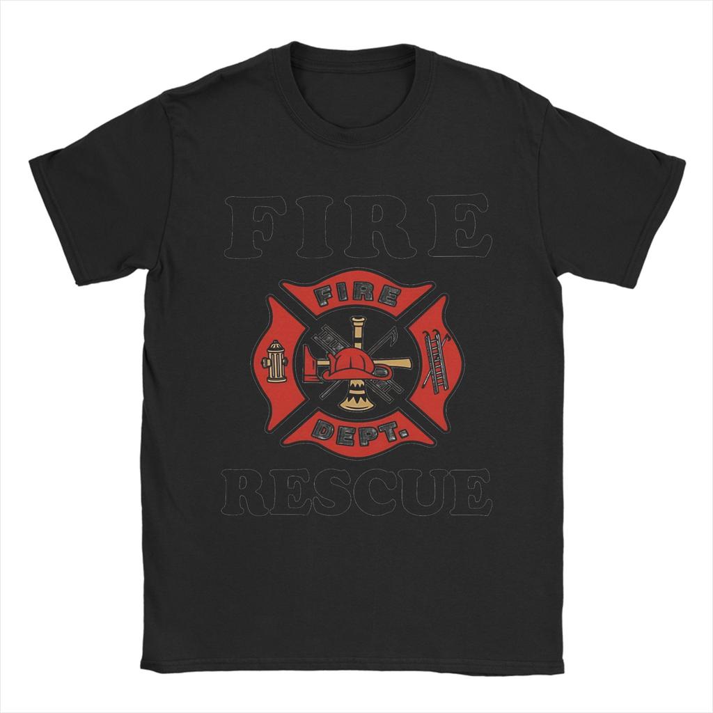 Red Fire DepartUnisext Badge Cotton T Shirt For Couple Summer Firefighter Vintage T Shirts Fashion Tee Shirt Oversize Pattern Tops