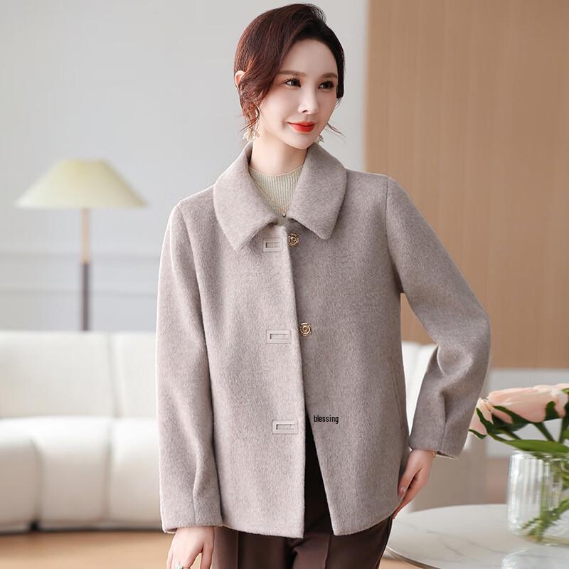 Yalu Women's Solid Color Lapel Short Woolen Coat