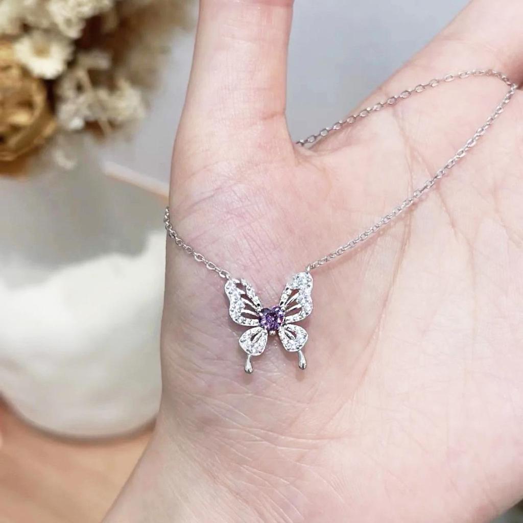Sogno di una Notte di Mezza Estate Farfalla Viola Lusso Collana da Donna Clavicola