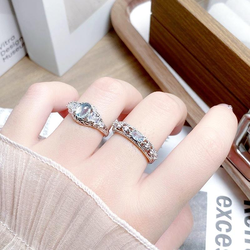 [Ring See Spiegel Diamant] Exquisiter Seeblauer Zirkon Voll Diamant Öffnungsring, Eleganter und Fortschrittlicher Nischenring