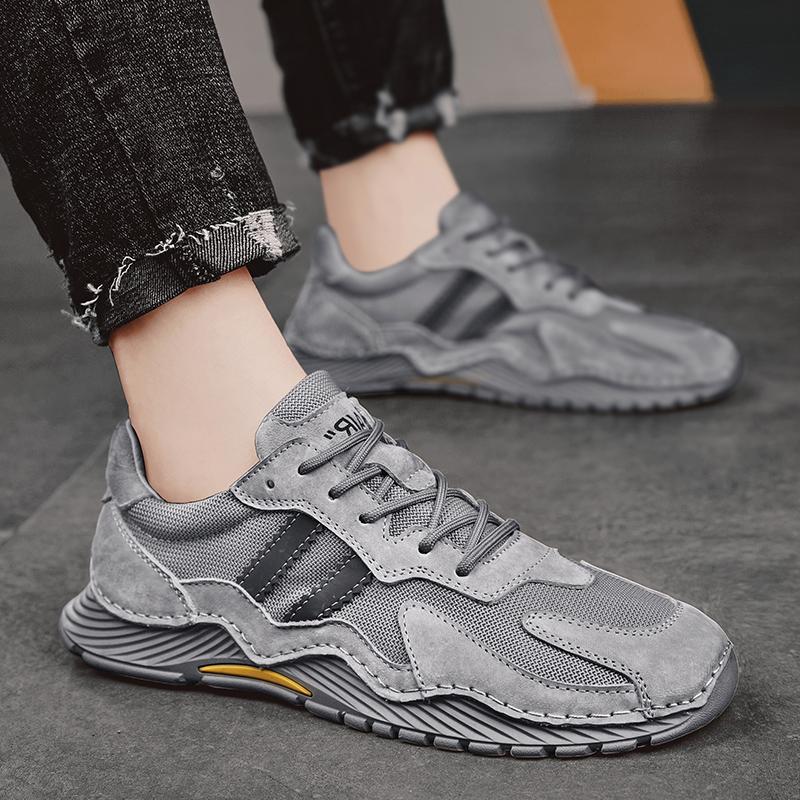 Fashion Men Sneakers Genuine Leather Mesh Breathable Hiking Shoes Summer Thick Bottom Non-slip Hiking Shoe for Men High Quality Men Shoe