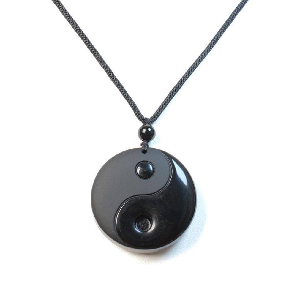 Stone Yin Yang Necklace Black Obsidian Necklace Fashion Tai Chi Pendant Four Seasons