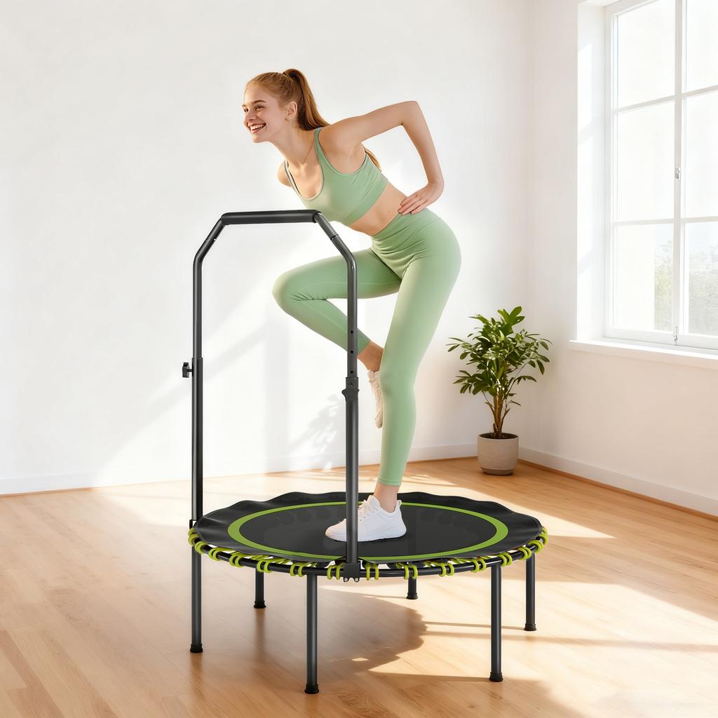 40" Foldable Fitness Trampoline Rebounder with Handle, Green