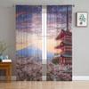 Japanese Sakura Cherry Blossoms Tulle Window Curtain Modern Sheer Drapes For Living Room Bedroom Kitchen Custom Size