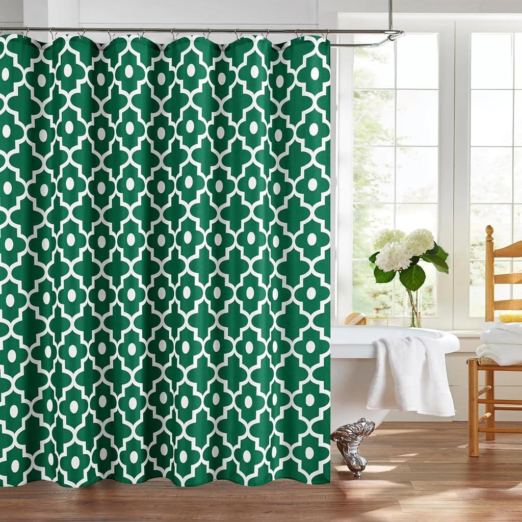 Christmas Textured Fabric Shower Curtains Hunter Green Morocco Pearl Printed Linen Bath Shower Curtain For Bathroom Decor,