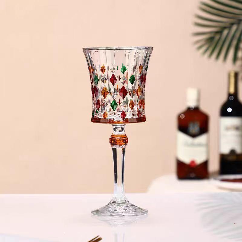 European high-end diamond crystal glass red wine cup luxury goblet retro wine cup niche painted cup
