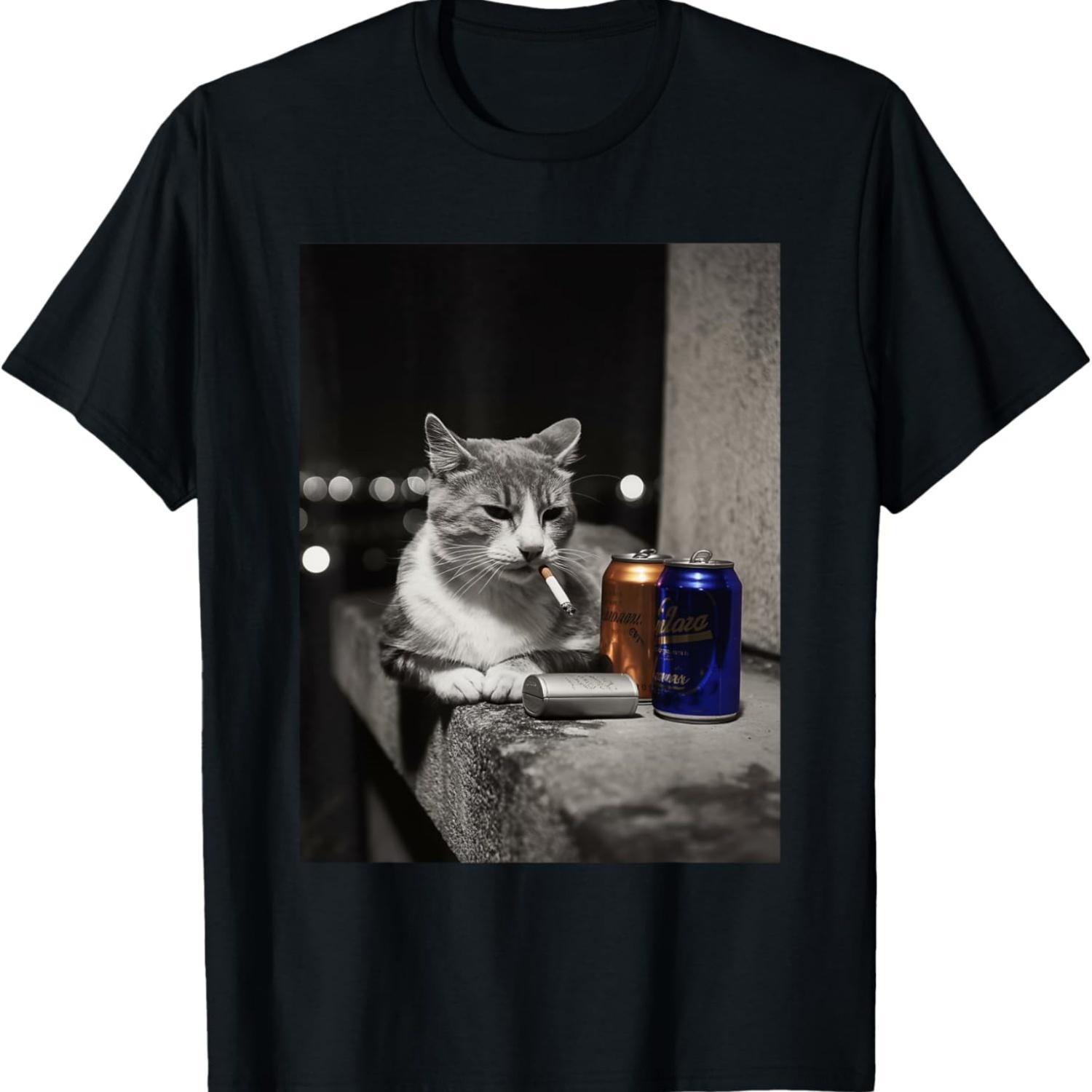 Кот-курильщик Забавный курящий кот Мем Глупый мозг Т-Ширт S чёрный