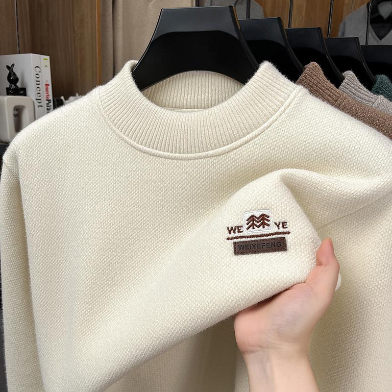 

Men s Half High Collar Velvet Sweater Winter Arrival Embroid Thicken Warmth Soft Knitwear Handsome Menswear Top 4XL