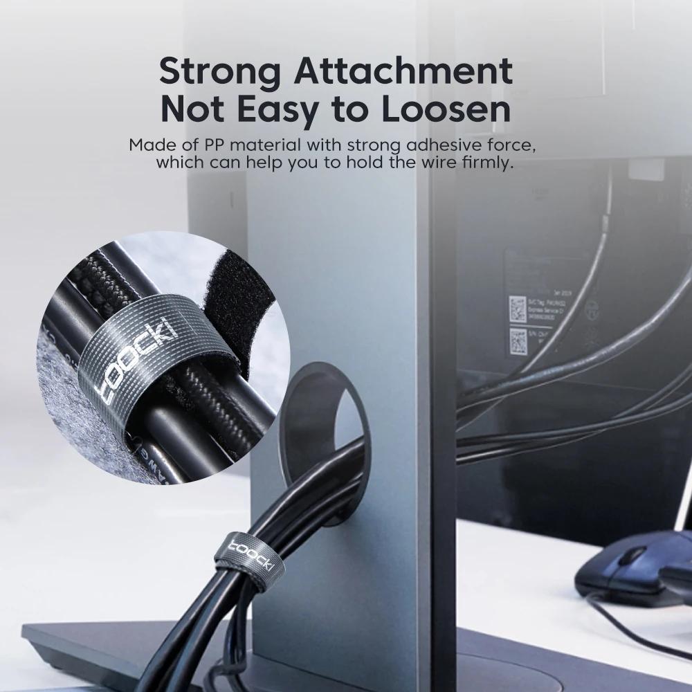 Toocki Tearable Velcro Straps Cable Organizer-Self Adhesive Attachment Tape Nylon USB Cable Winder with Durable Hooks And Loops
