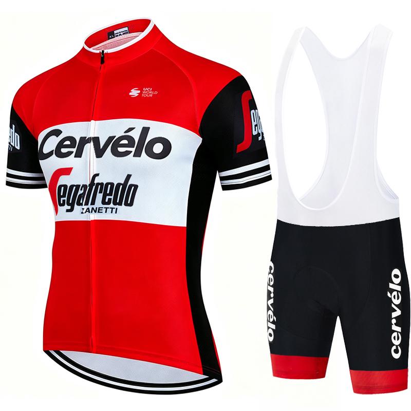 Cervélo Men Cycling Jersey Bib Shorts Set Road Bicycle Racing Apparel Lightweight Fabric Quick Dry Breathable Summer Sport Gear