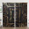 Set Of 2 Gold Patterned Black Background Polyester Curtains Curtain