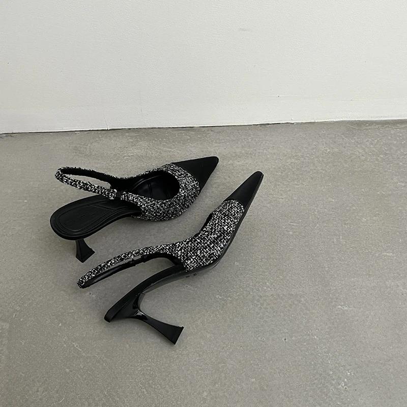 

модный дизайнер летние женские сандалии с острым носком модные элегантные туфли-слингбэки на высоком каблуке для вечеринки 35 серый