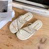 [Cowhide Version of the Same Style] Pearl Puffs~ Rhinestone Set Toe Casual Exquisite Flat Bottom Sandals Women's Slippers Outer Wear Summer