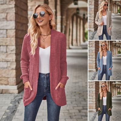 Damen Pulloverjacke, offener Stich, gestrickt, einfarbig, Mantel, locker, Thermo, langärmelig, Pendeln, Dating, Frühling, Herbst, Winter, Oberbekleidung