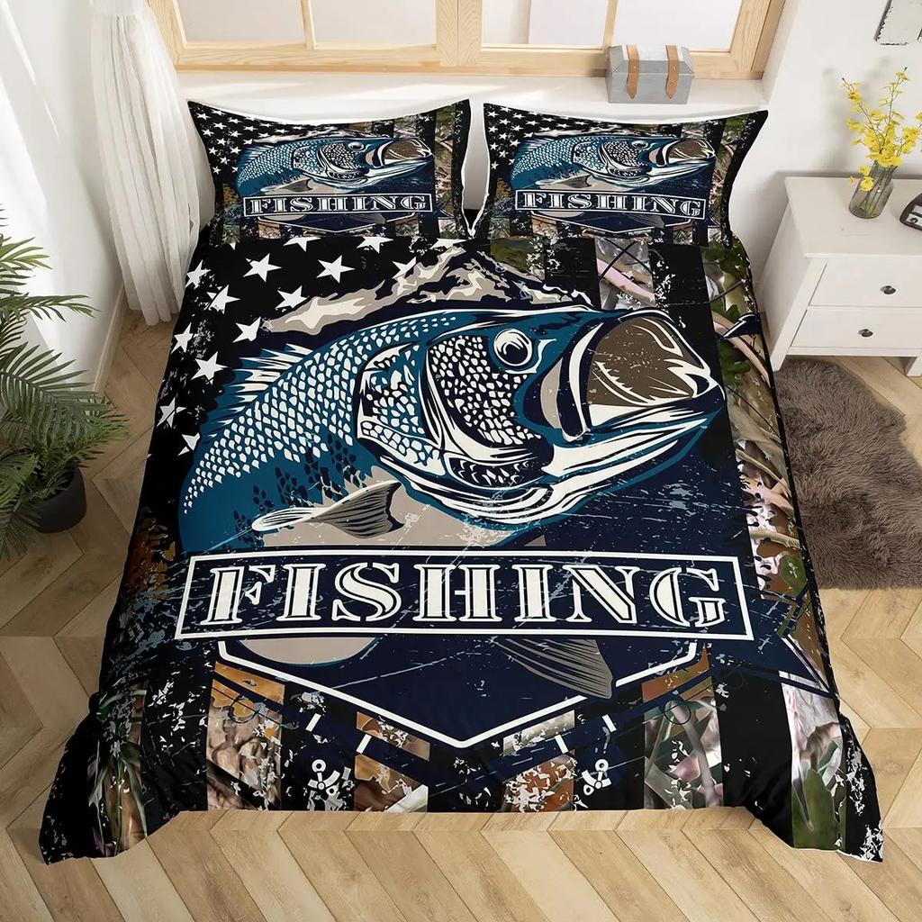 Marlin Svärdfisk Påslakanset Jakt Fiske Sängkläder Set Batik Havsfiske Båt Marint Liv Nautiskt Täckesöverdrag Queen