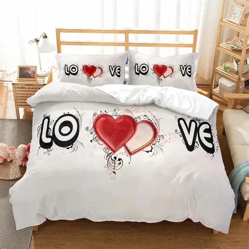 3D Love Heart Romantic Theme Valentine's Day Bedding Set Boys Girls Twin Queen Size Duvet Cover Pillowcase Bed Kids Adult