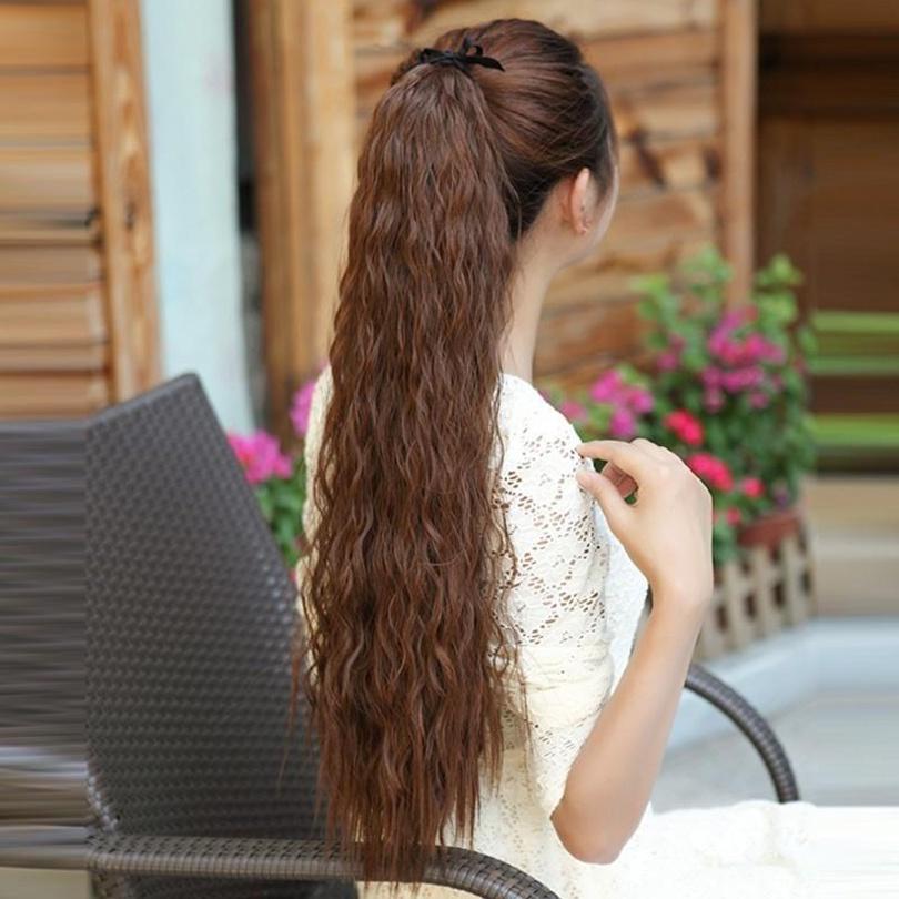 Luxuriöse Damen-Haarverlängerungen im Corn-Stigma-Stil, lange Wellen, lockiger Pferdeschwanz, Clip-On/in-Haarverlängerungen