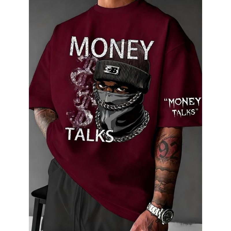 European and American Men's Summer Figure Wealth Letter Print Comfortable and Breathable Round Neck Tshirt Outdoor Street Top