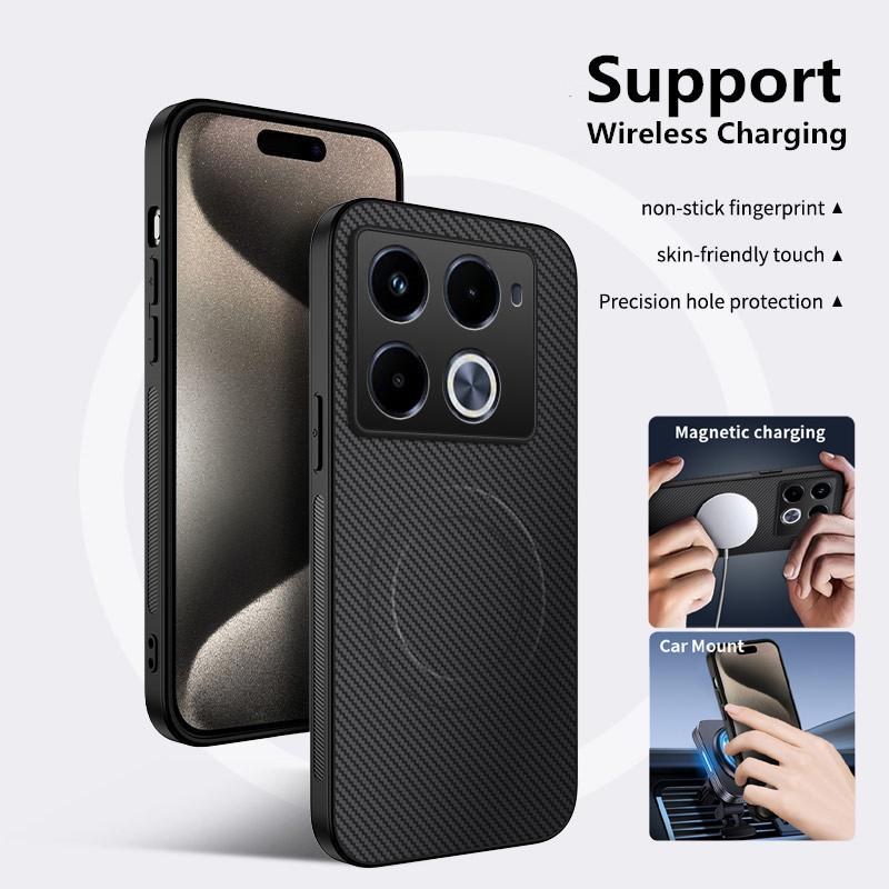 Shockproof Carbon Fiber Pattern Soft Phone Case For Infinix Note 40 Pro Plus 4G 5G Magnetic Wireless Charging Back Cover Cases