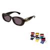 Gucci Temple Logo Acetate Rectangular Sunglasses Unisex Couple Brown