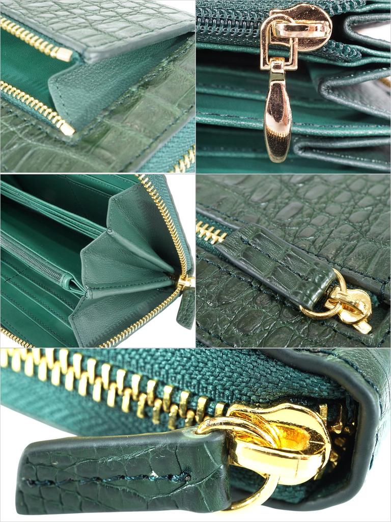 Green Crocodile Long Wallet for Men and Women, Authentic Crocodile Leather, Single Piece, Unparalleled Design, Round Zipper, Coin Purse, Card Slots,