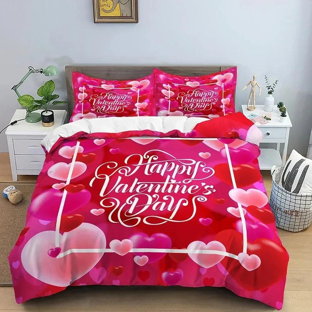 New 3D Love Heart Duvet Cover Valentines Gift Bedding Set for Girls Women Couples Soft Polyester Quilt Cover Home Textile