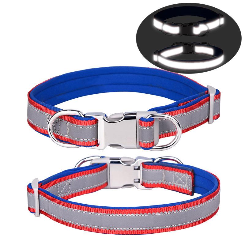Pet Collar Can Be Engraved Metal Buckle Space Cotton Inner Highlight Reflective Strip Dog Collar Neck Ring