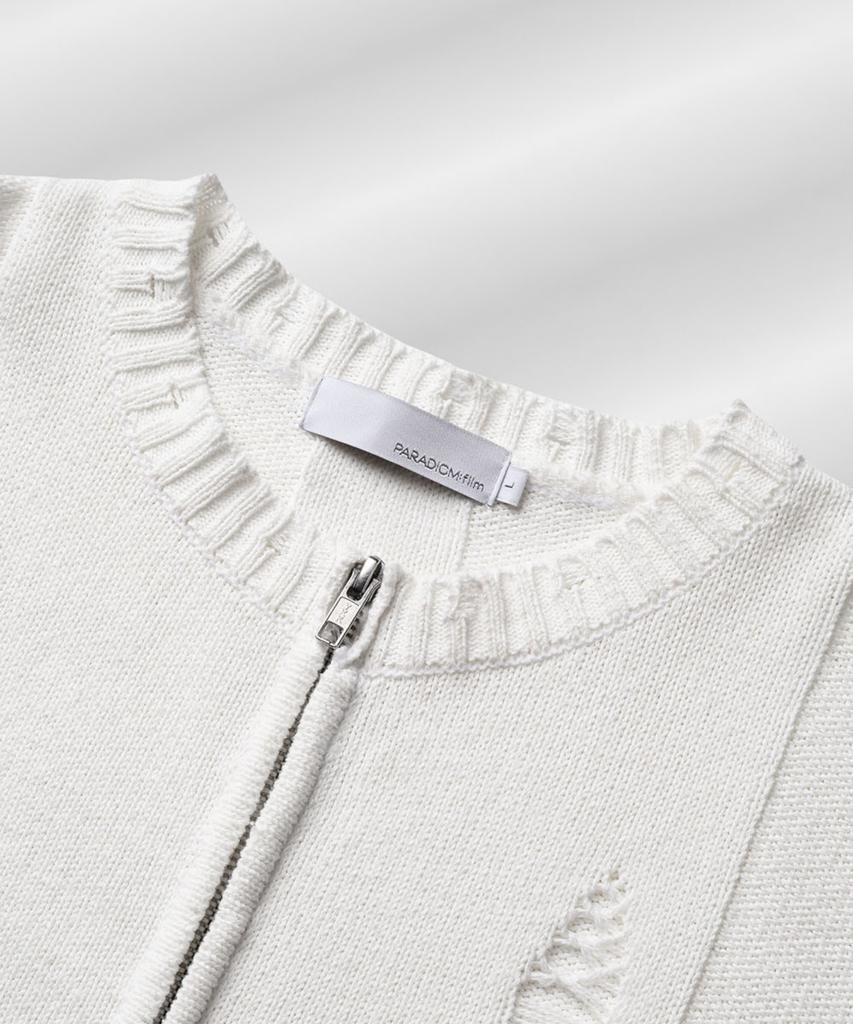 PARADIGMFILM [Ep.01] Damaged Japan Round Knit Zip-Up (Ivory)