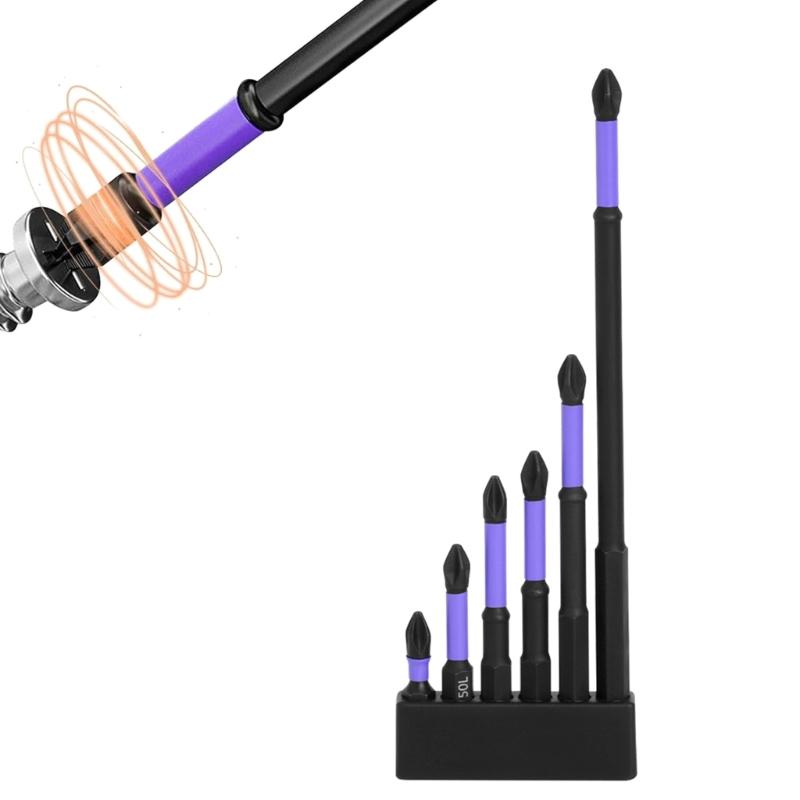 6Pieces Magnetic Non-Slip Drill Bit Portable Magnetic Bit Set Shockproof PH2 Impact Driver Bit Set Magnetic Head