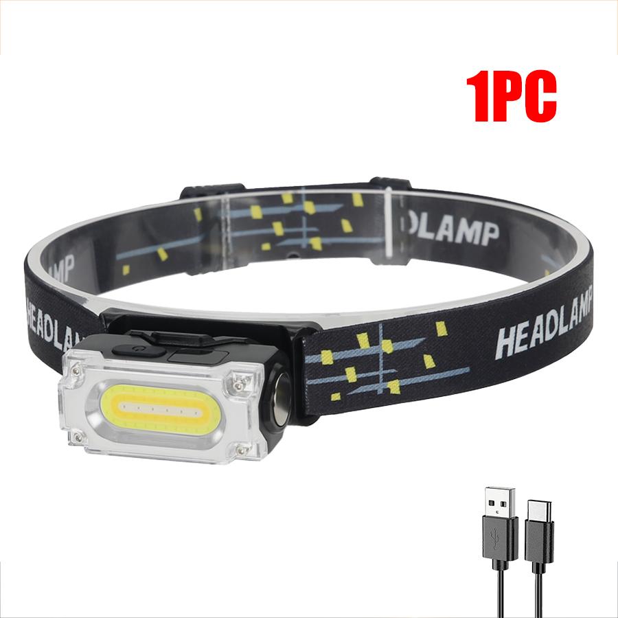 

Портативный светодиодный налобный фонарь COB, 6 режимов освещения, встроенный аккумулятор, перезаряжаемый через USB, налобный фонарь для кемпинга, рыбалки