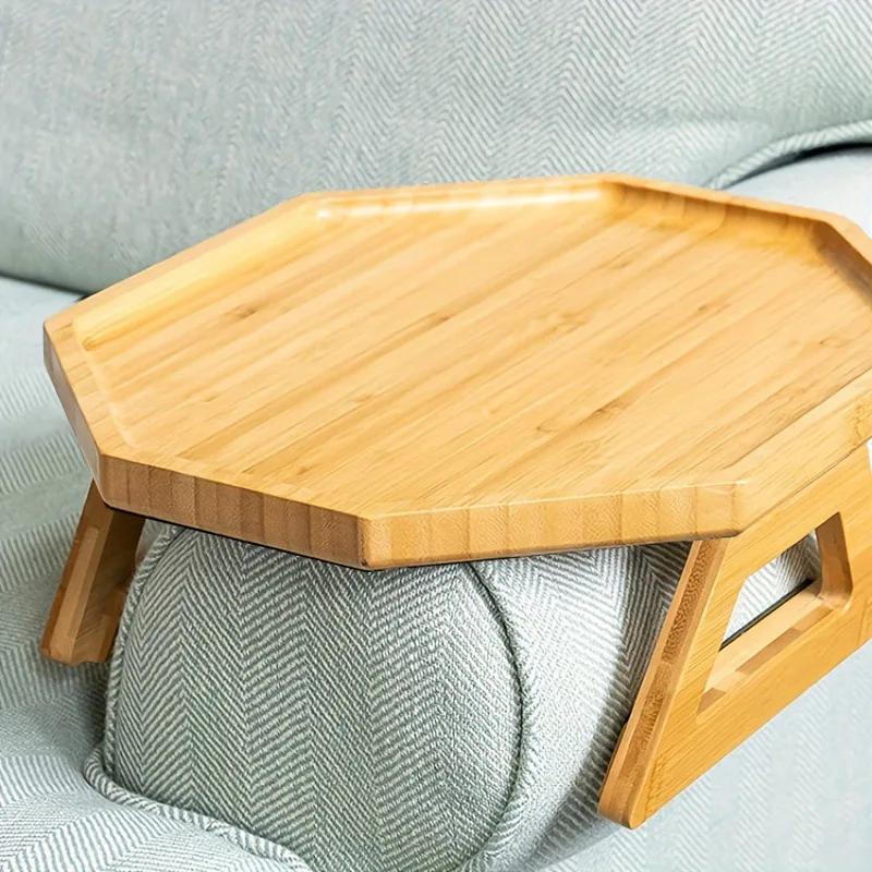 Foldable Couch Tray Natural WoodenSofa Armrest Clip-On Tray Portable Sofa Armrest Tray for Snacks Drinks Remote Control Coffee