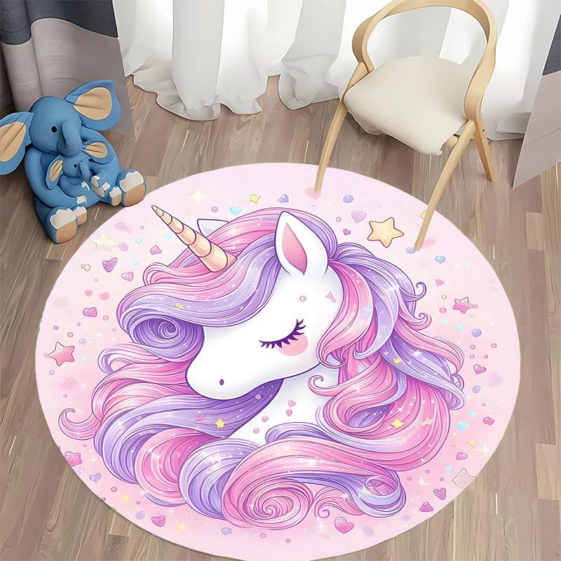 Free Shipping! "Whimsical Unicorn Rug for Children's Playroom Decor" Round Carpet for Home Sofa Bedroom, Gift