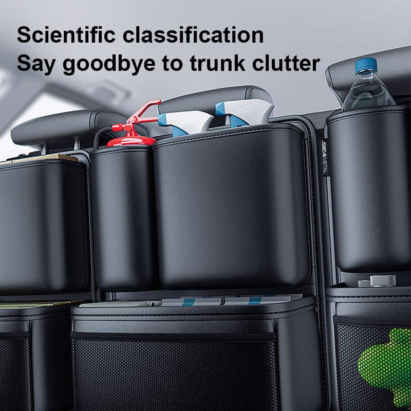 SEAMETAL Sac de Rangement en Similicuir pour Coffre de Voiture Détachable Pochette de Dossier de Siège Auto Suspendue Organisateurs pour Jeeps SUV Vans