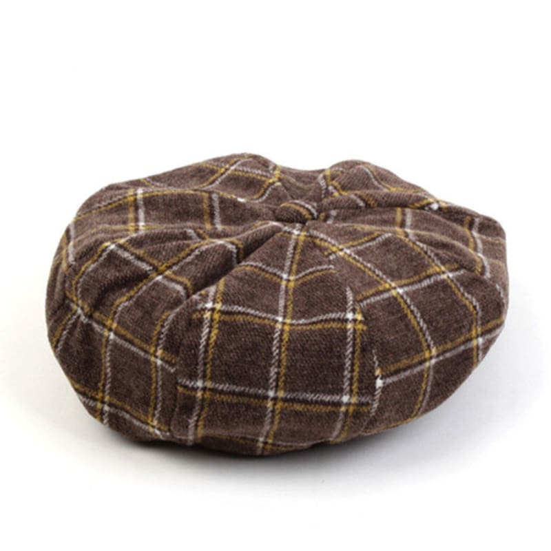 Universal chemistry Retro Check Brown Wool Beret check Beret