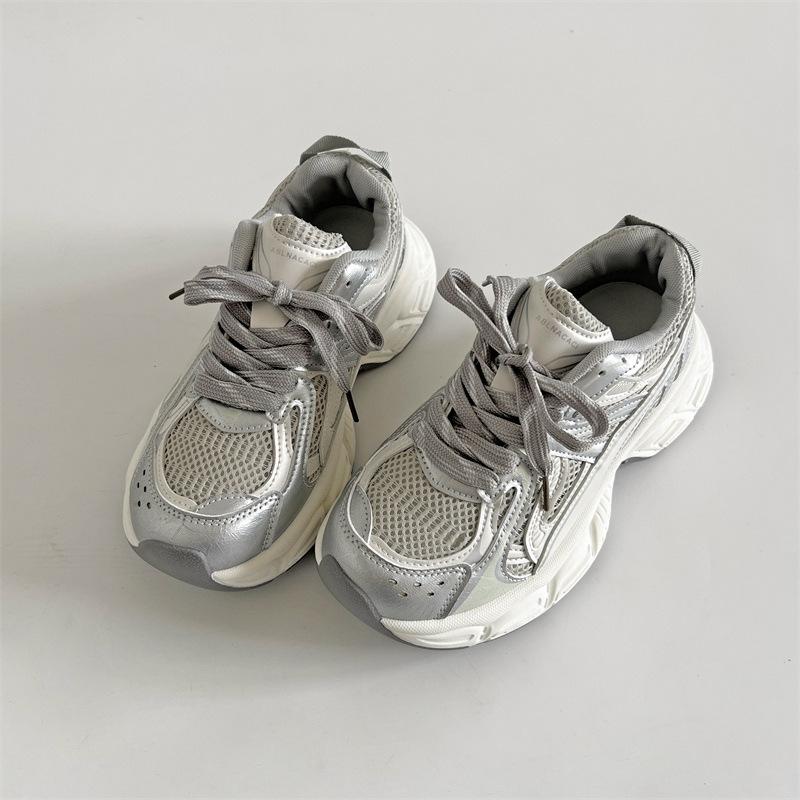 Popular silver retro versatile platform dad shoes women's summer 2025 new heightening soft-soled casual sports shoes