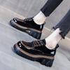 Women's British Style Leather Loafers - 2023 Spring/Autumn Chunky Heels & Soles, Fashionable Color-Matching Design