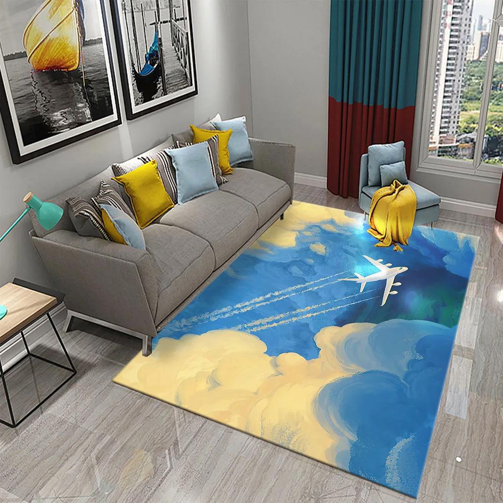 3D Bunter Ölgemälde Flugzeug Teppich für Wohnzimmer Schlafzimmer Dekor Teppiche Badezimmer Küche Rutschfeste Bodenmatte Heimdekor Teppiche