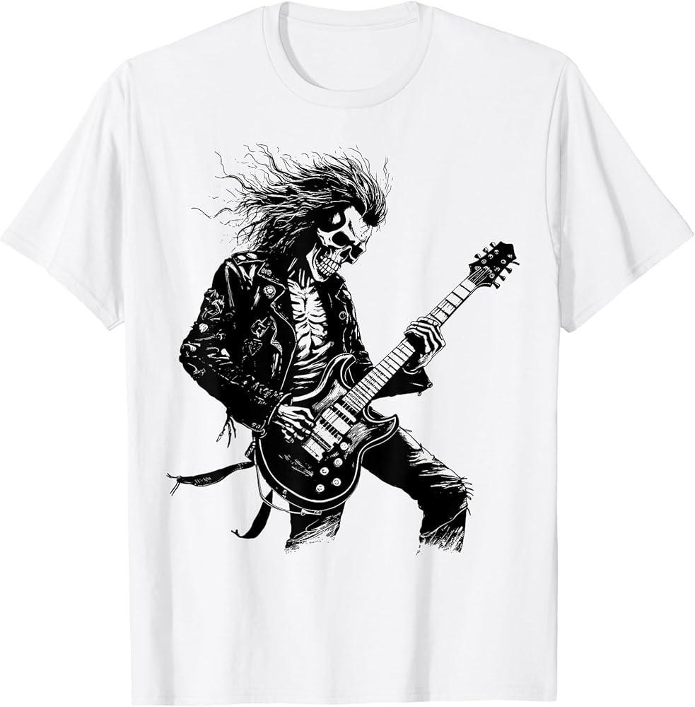 D14 Skeleton Guitar Guy Rock And Roll Band Rock On T-Shirt S разноцветный