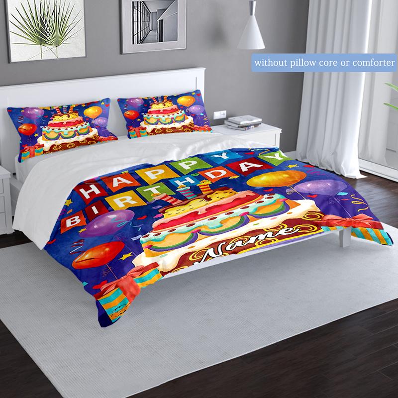 Happybirthday Customize Your Name Duvet Cover Softbedding Set For Bedroom Guest Room And Dorm Decoration Threepiece Set Includes 1 Duvet Cover 2