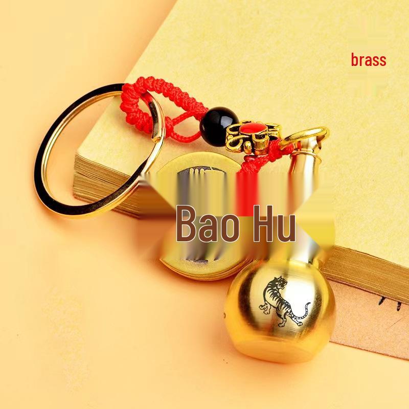 Red Rope Brass Keychain with Five Emperors Coins, Zodiac Animals, and Openable Copper Gourd for Cinnabar Pendant
