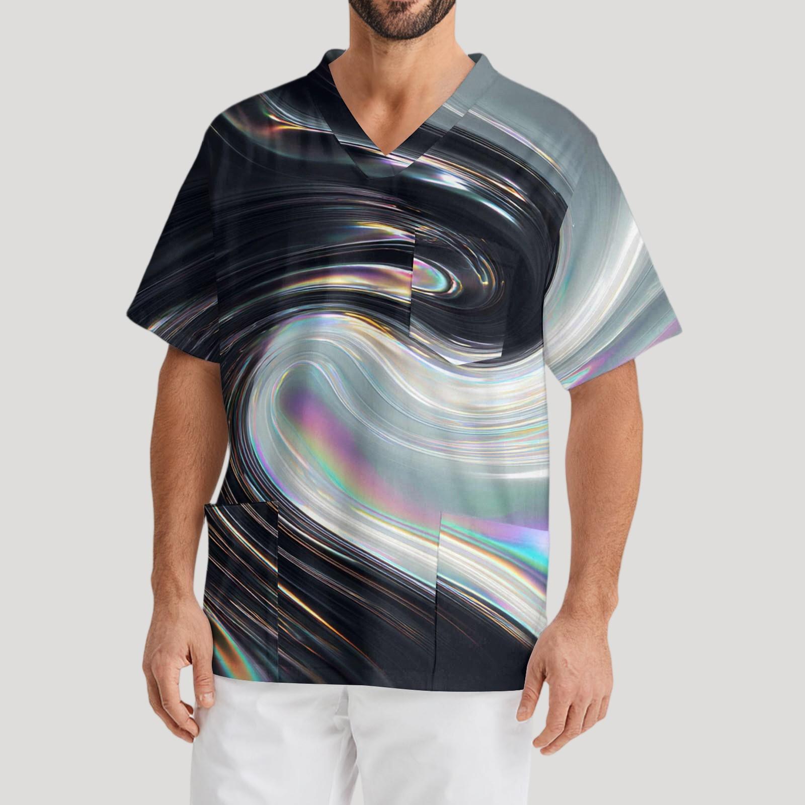 

Мужская рабочая блузка с короткими рукавами и v-образным вырезом с принтом, топ с нагрудным карманом XL белый